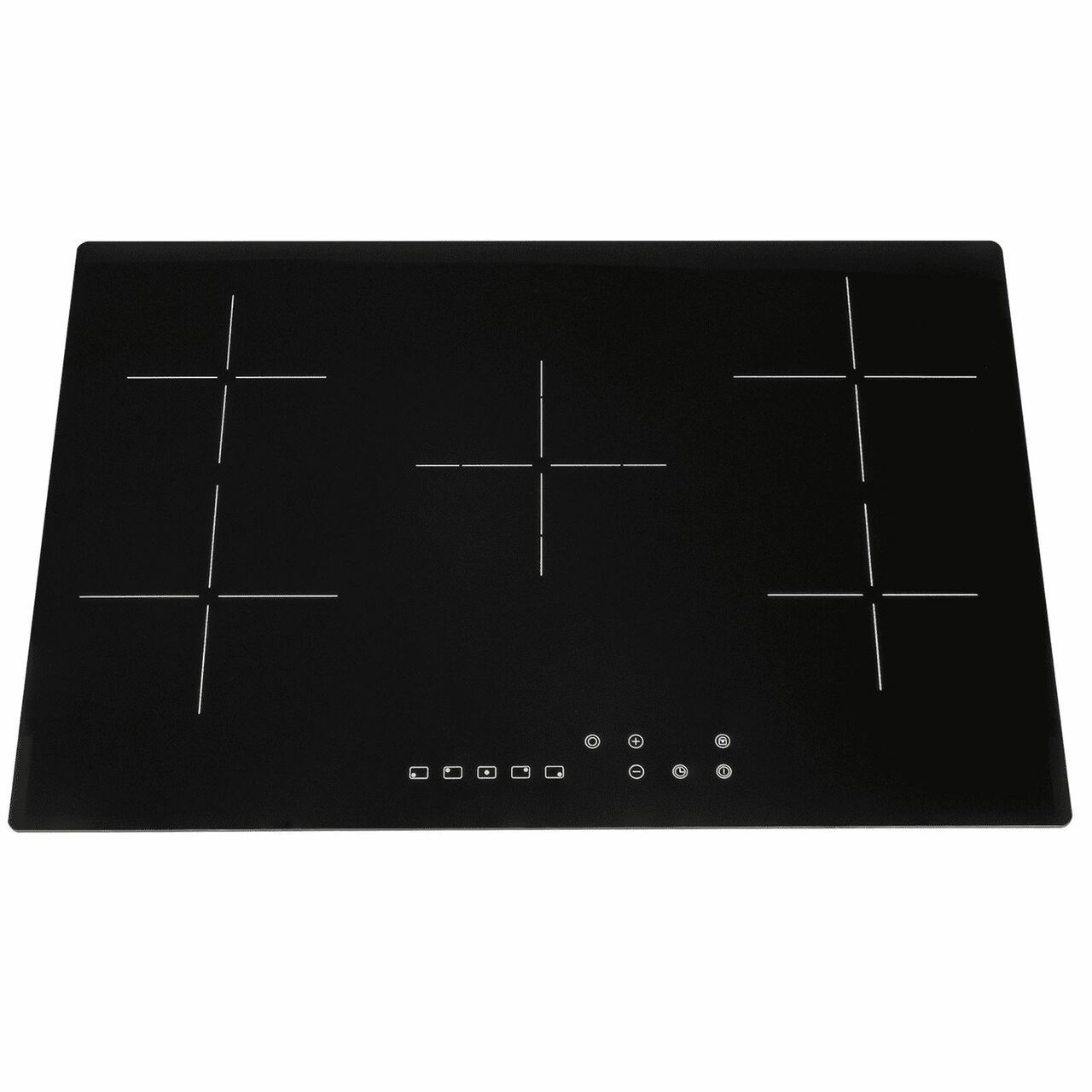 A black 5 zone electric ceramic hob.